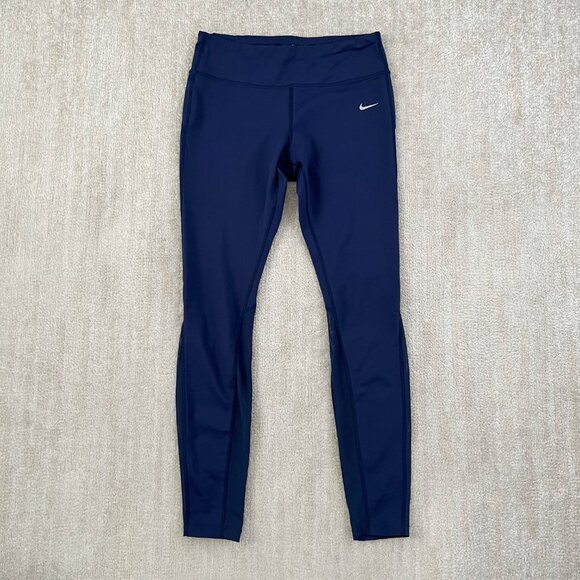 Nike Dri Fit Epic Lux Blue Running Leggings Tights L Mesh Panels - Picture 1 of 9